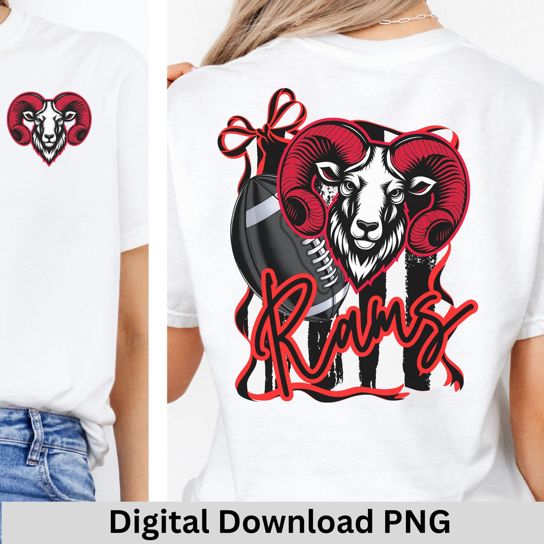 Rams Coquette Bow Stripe Design Football PNG Red Black