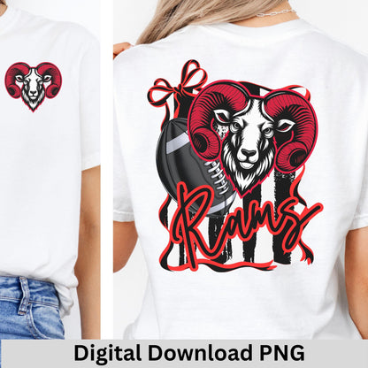 Rams Coquette Bow Stripe Design Football PNG Red Black