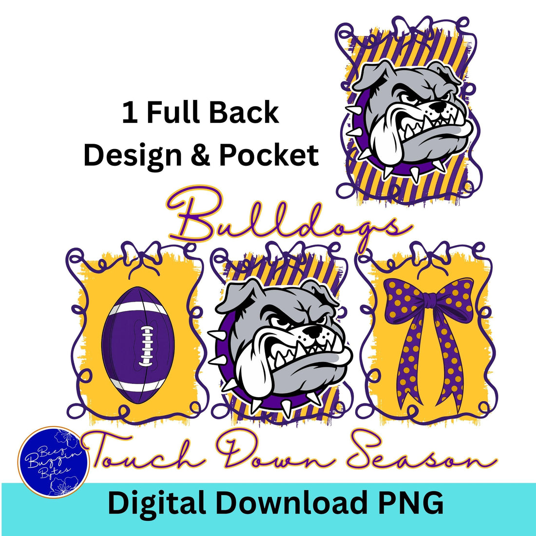 Bulldogs Purple Gold Touch Down Season Football PNG