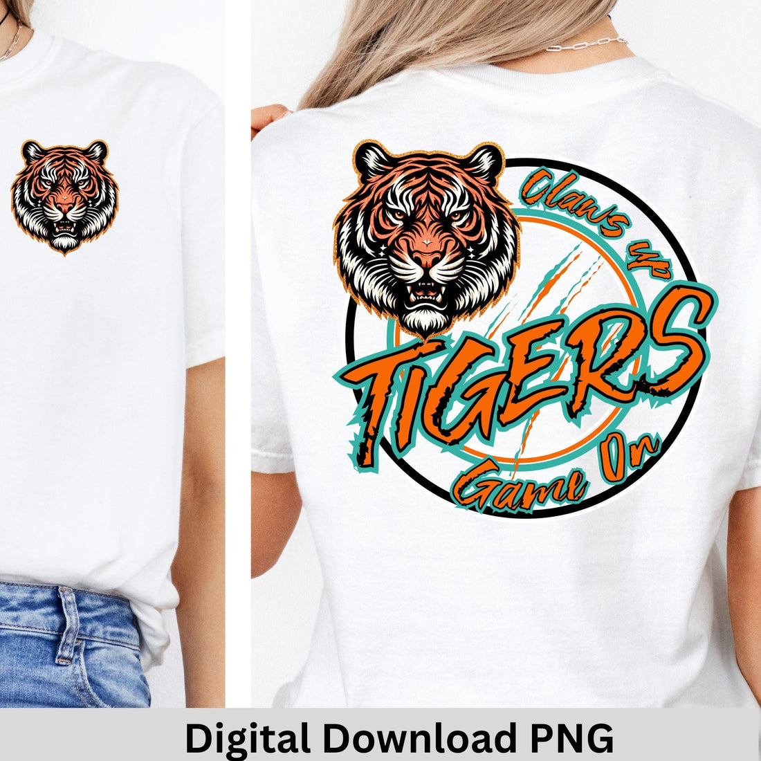 Tigers  Claws Up Circle Design PNG Turquoise Orange