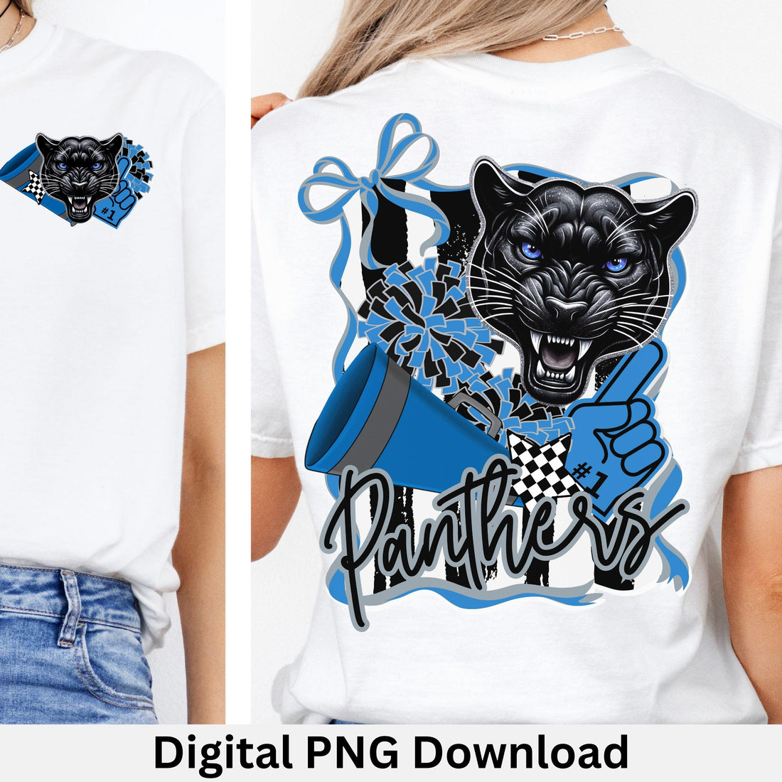 Panthers Cheer Coquette Bow Stripe Design PNG