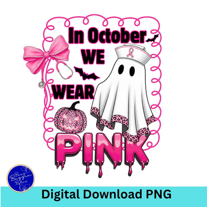 Pink Ghost Nurse Pink Ribbon Awareness PNG