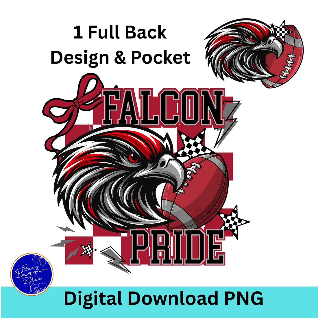 Falcons Red Black Coquette Bow -Trendy Checker Design PNG