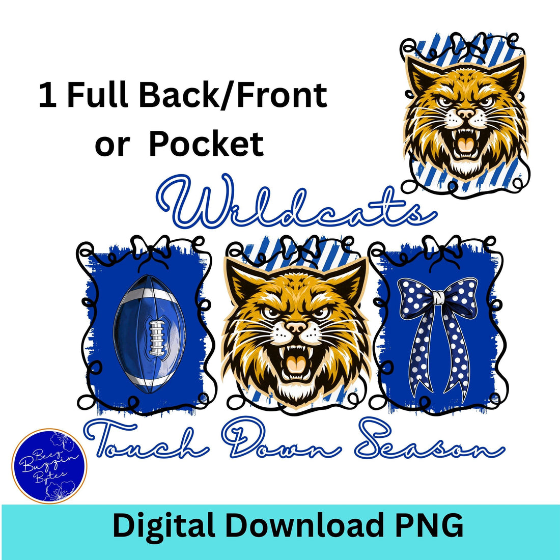 Wildcats Coquette Bow Touch Down Season Football PNG