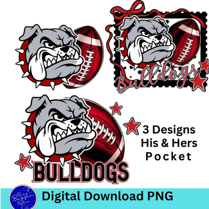 Bulldogs Matching 3 pc Set Coquette Bow  Football PNG