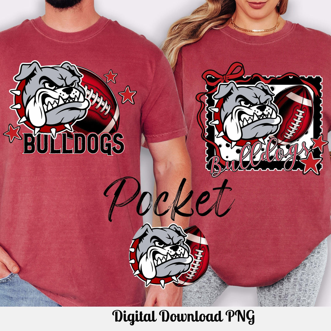 Bulldogs Matching 3 pc Set Coquette Bow  Football PNG
