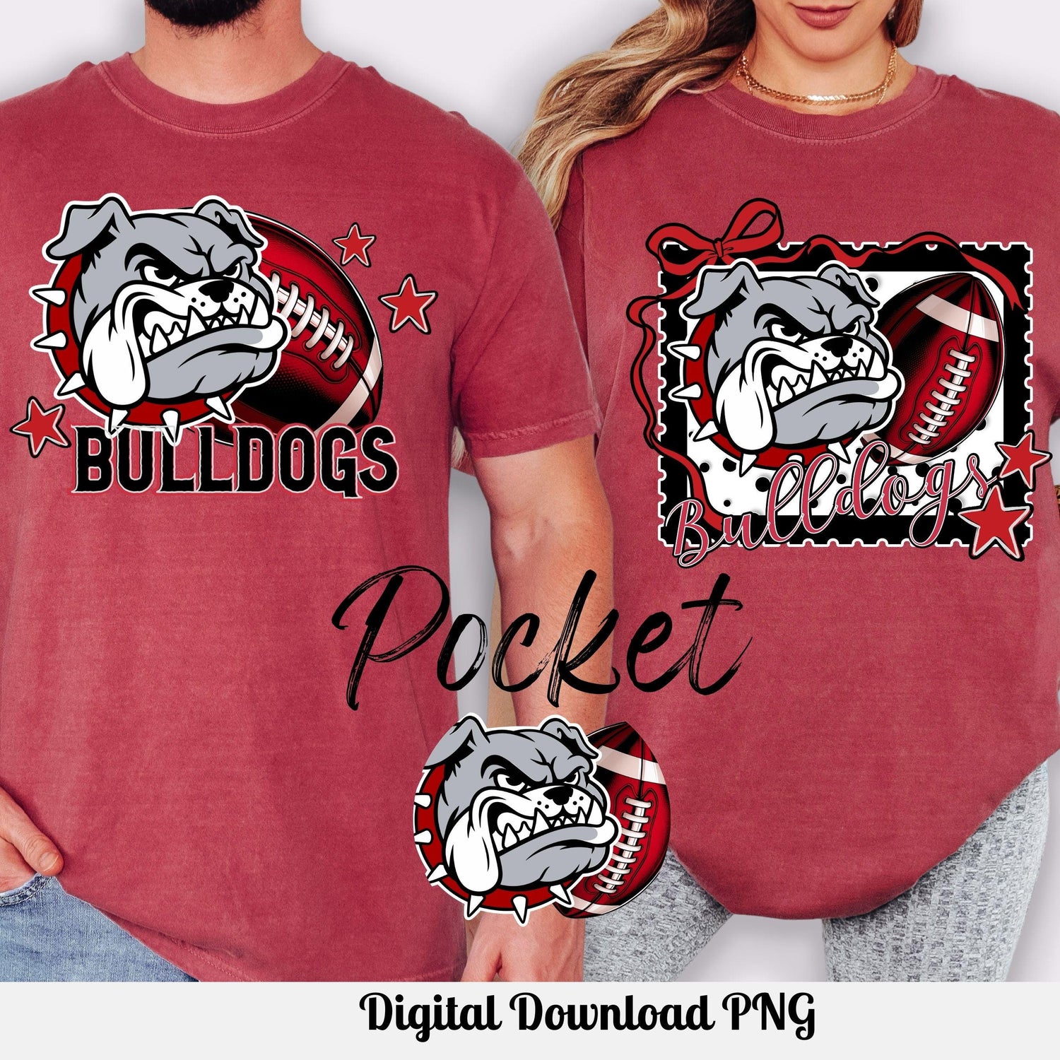 Bulldogs Matching 3 pc Set Coquette Bow  Football PNG